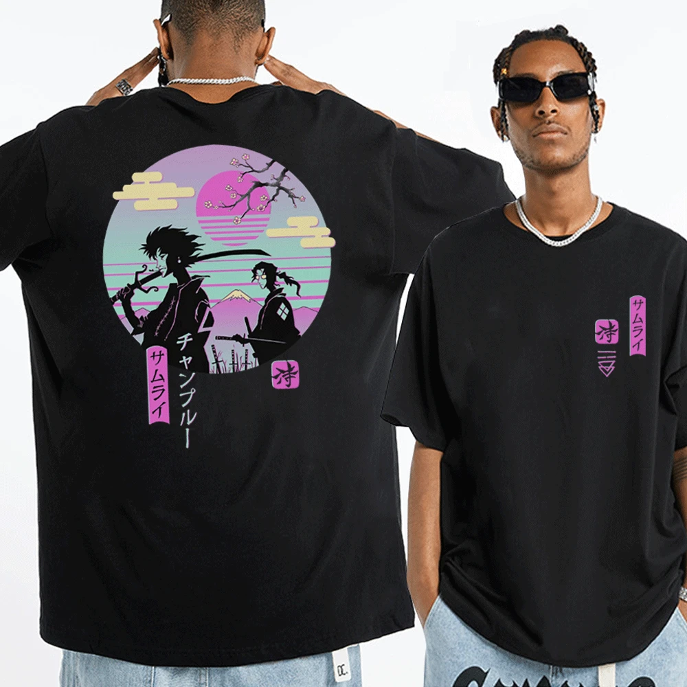 

Japanese Anime Samurai Chillhop T-shirt Unisex Double Sided Graphic Print T Shirt Casual Oversized T Shirts Streetwear Tee Shirt
