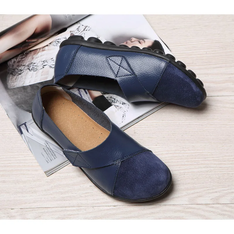 Women's Mary Jane Shoes Summer Leisure Ladies Flat Shoes Soft Sole Genuine Leather Moccasin Ladies Lefu Shoes Female Boat Shoes