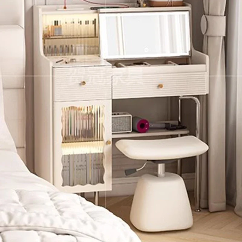 Дизайнерский туалетный столик для хранения умное зеркало белый табурет