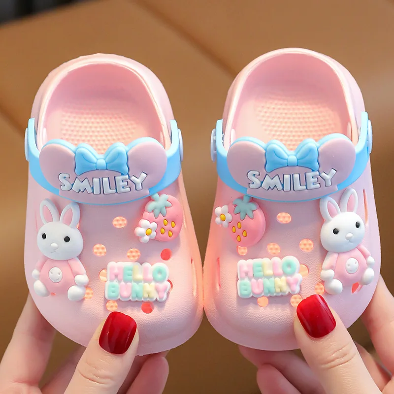 2023 New Home Kids Summer Slippers Girl Baby Cartoon Pink Rabbit Non-slip flip Light Slippers Children  Boys Garden Shoes