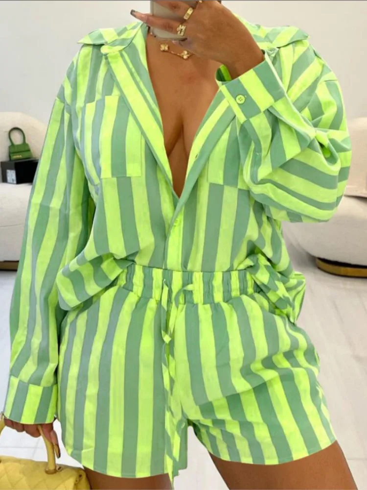 

Autumn Winter Women Top Shirt 2 Piece Set Fashion Long Sleeve Casual Female Holiday Sets Elegant Women's Two Piece Shorts Suit