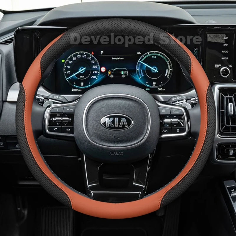 Фото Чехол на руль автомобиля для Kia Sorento UM MK2 XM 2024-2008, RIO 2/3/4, кожаный, аксессуары для Kia Sorento №4
