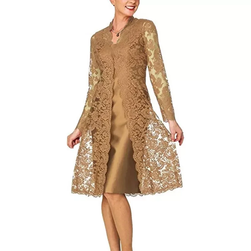 

New in 2022 Clothes Elegant Mother Formal drees Lace Coat-solid dress Vestidos Largos suits Women outfit Summer Spring robe Holl