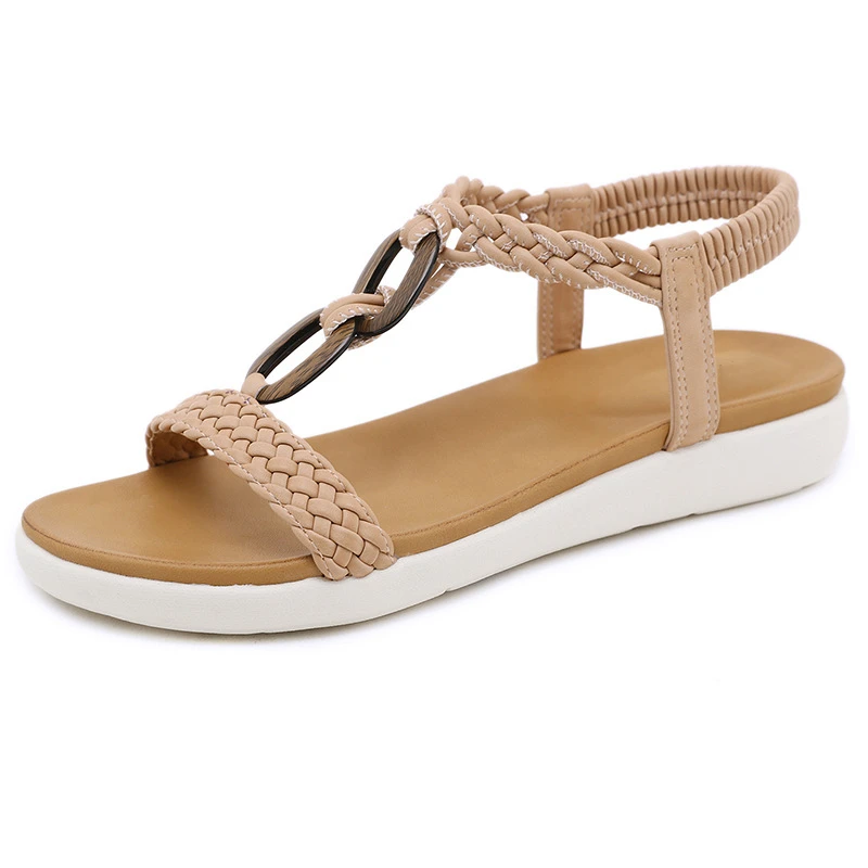 

Women Casual T Strap Elastic Band Sandals Concise Summer Wedges Shoes Zapatos Mujer Fashion Weave Open Toe Beach Sandalias
