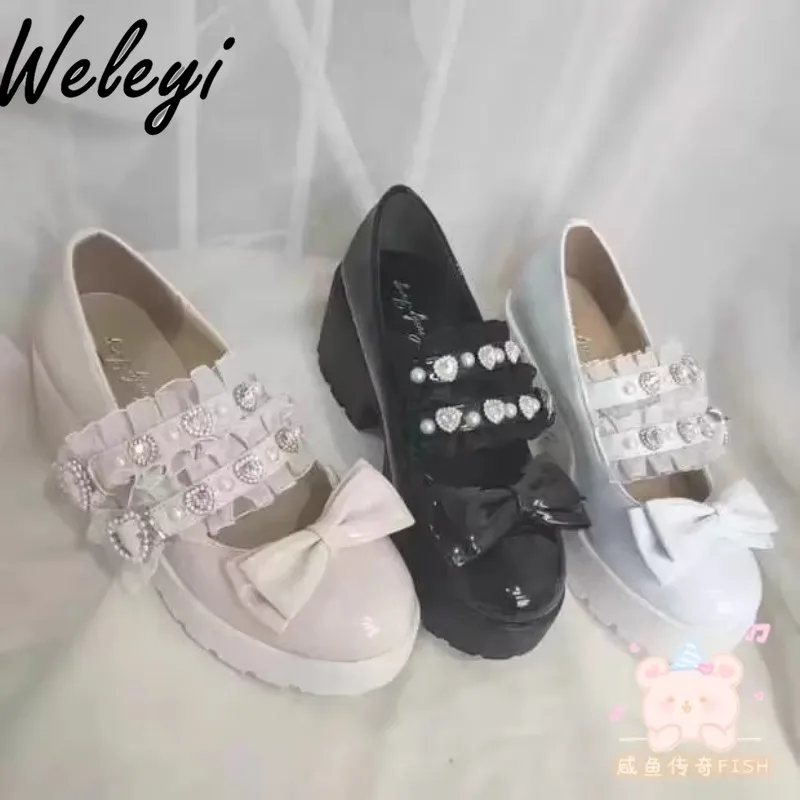 Новинка японские осенние туфли на платформе и высоком каблуке серия Sweet Mine