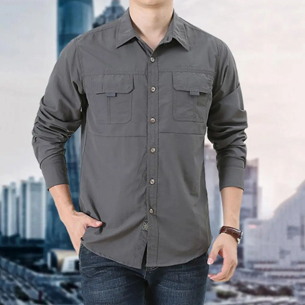 

Outdoor Shirt Long Sleeve Pure Color Soft Wear-resistant Men Shirt Climbing Clothes