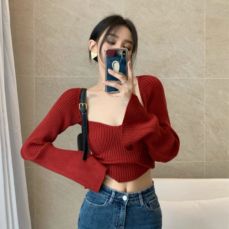 

Slimming Short Slimming Base Sweater Sweater Small Fragrance Black Vintage V-neck 2023 Long Sleeve Sweater Top for Women