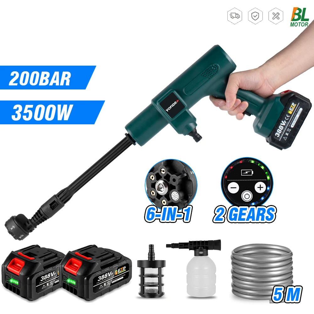 3500W 200Bar 6 IN 1 Brushless Electric Car Washer Gun Portab