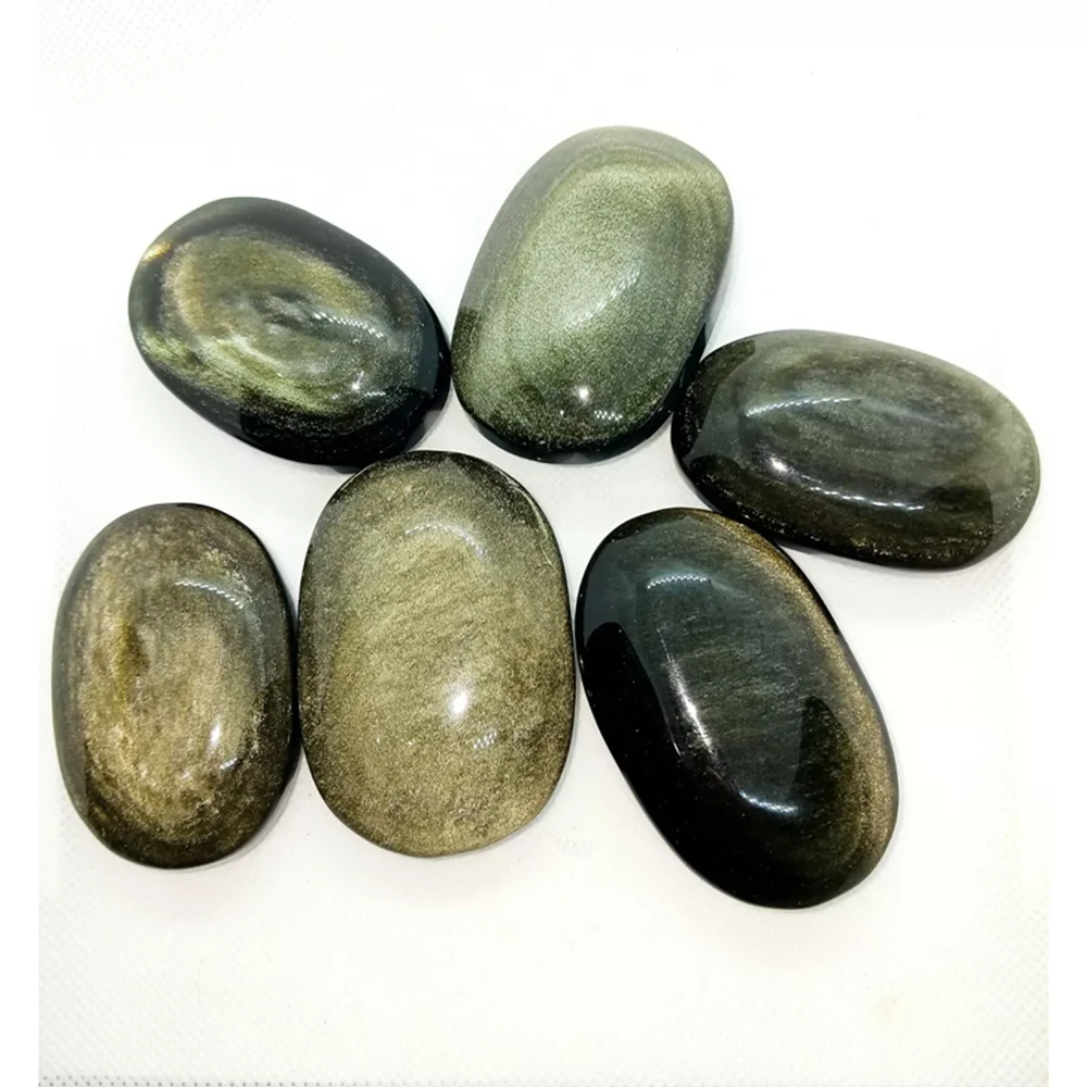 Золотой глянцевый обсидиан Кристалл Пальмовый камень Высококачественный