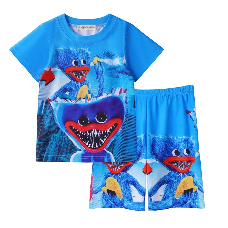 

New Movie Game Poppy Playtime T-Shirt+shorts 2 Pcs Suit Cartoon Children Clothing Sets Kids Boys Girls Huggy Wuggy Sports Suit