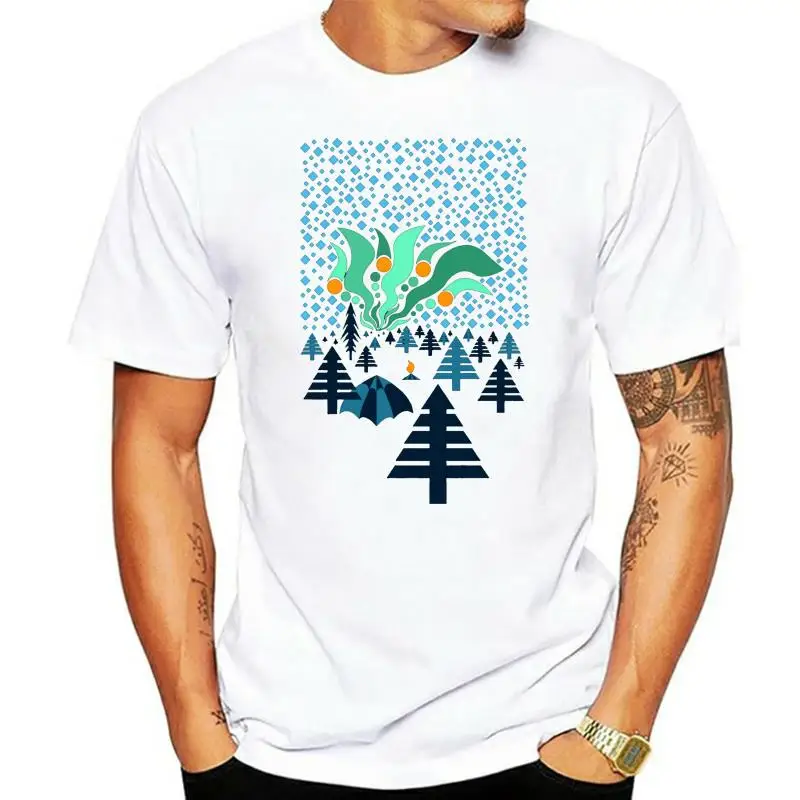 

Футболка мужская оверсайз с геометрическим рисунком, хлопковая тенниска с принтом Северного света, новая майка с мультяшным рисунком, лето