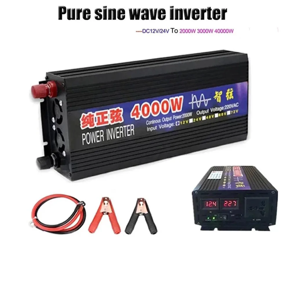 

Инвертор с двойным цифровым дисплеем и синусоидальной волной 4000 Вт, преобразователь напряжения постоянного тока 12 В переменного тока 220 В, а...