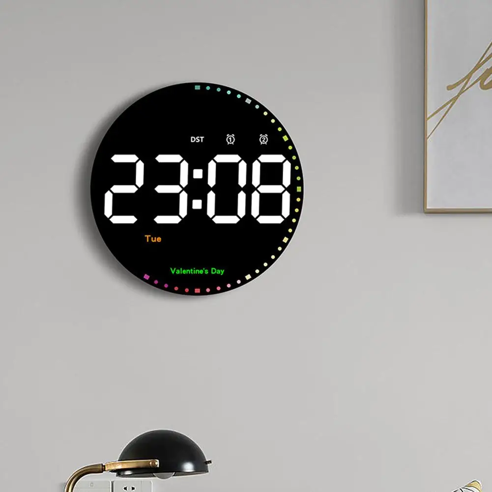 

10-inch LED Round Digital Wall Clock With Remote Control 10 Levels Brightness Alarm Clock For Living Room Decoration