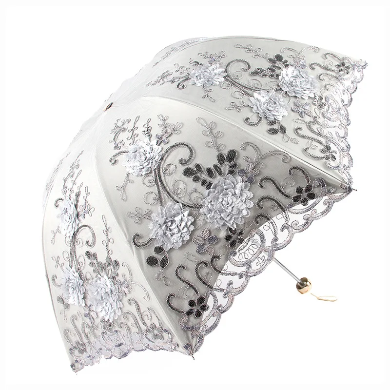 

Новый складной зонт, двухслойный виниловый Зонт с вышивкой и кружевом, Женский солнцезащитный Зонт с УФ-защитой, зонт от солнца