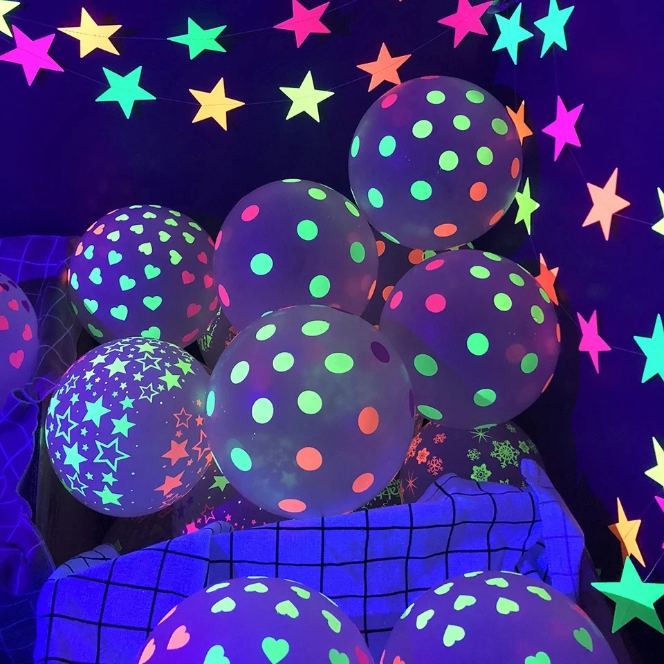 

10/20/30Pcs 12‘’ Fluorescent Balloon Dots Love Heart Star Latex Balloon kids Gifts Wedding Birthday Party Decoration Glow Baloon