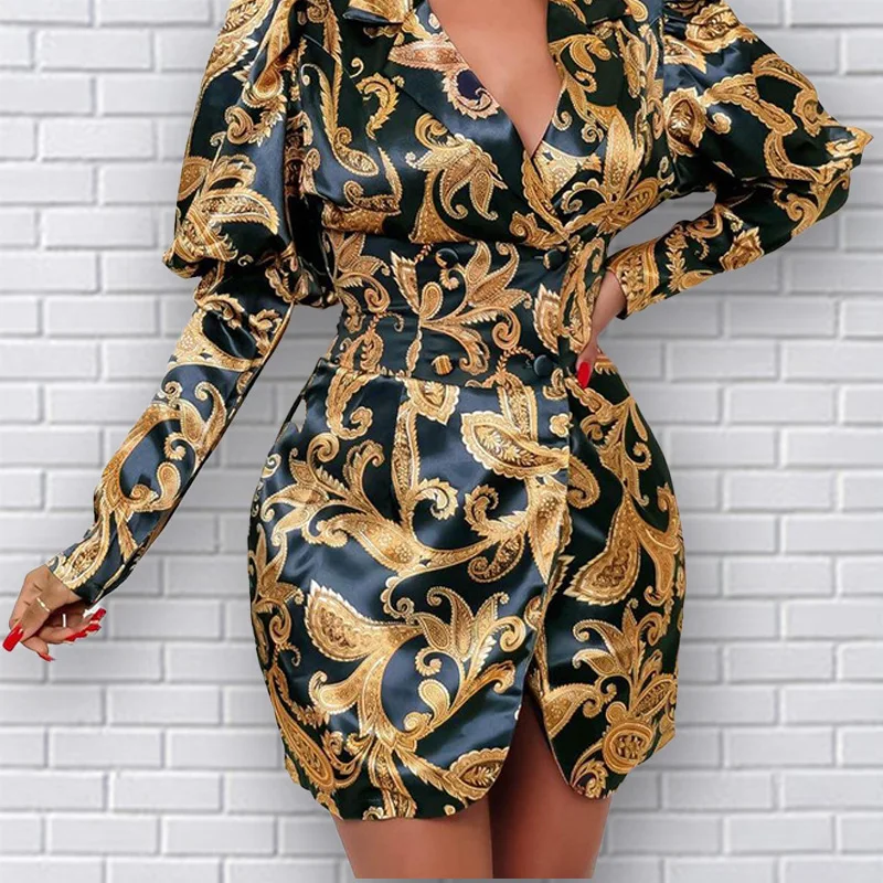 2022 Autumn/Winter Retro Print Tie Dye Women's Blazer Fashion Long Sleeve Office Sexy Ladies Casual Y2K Western Fit Dress Jacket