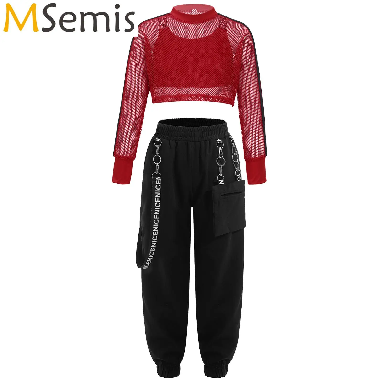 

Детский костюм для танцев Джаз в стиле хип-хоп, костюм для скейтбординга, выступлений, жилет с надписью, короткий топ, брюки с карманами и металлической цепочкой