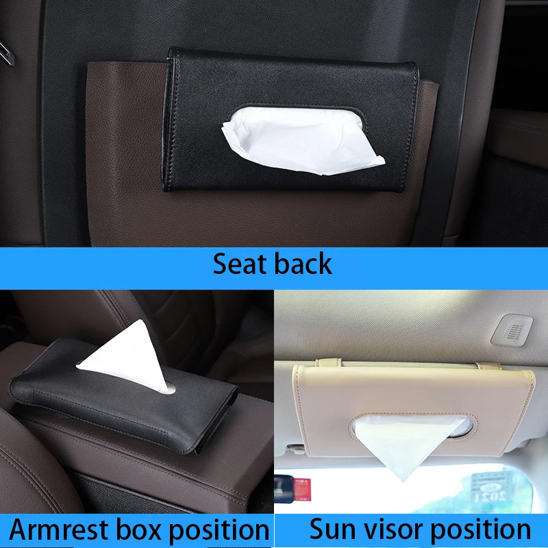 

2022 Car Visor Tissue Holder PU Leather Hanging Paper Towel Clip Napkin Holder Backseat Tissue Case Auto Interior Accessories