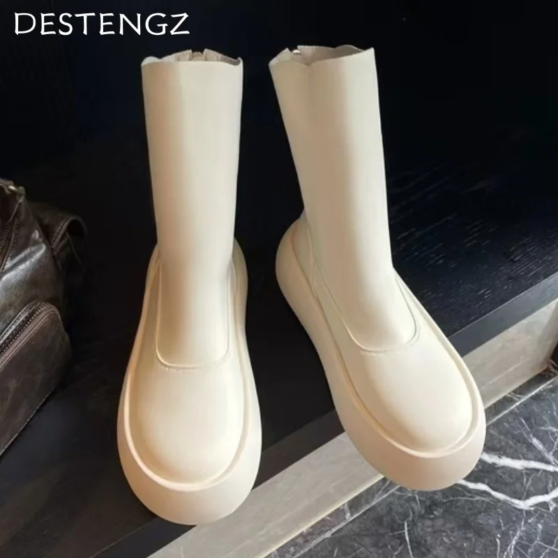 Женские ботильоны на платформе кожаная повседневная обувь плоской подошве