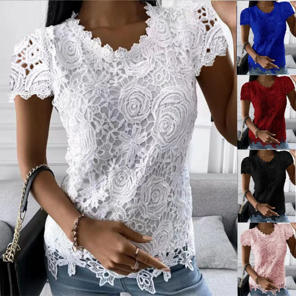 

Shirts for Women Tshirt Women Clothing Y2k Tops Vintage Lace Elegant Fashion Clothes Streetwear Casual Solid Summer Bastet New