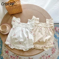 criscky newborn infant baby girl print lace ruffle sleeveless romper jumpsuit outfits sunsuit baby girl cotton clothing