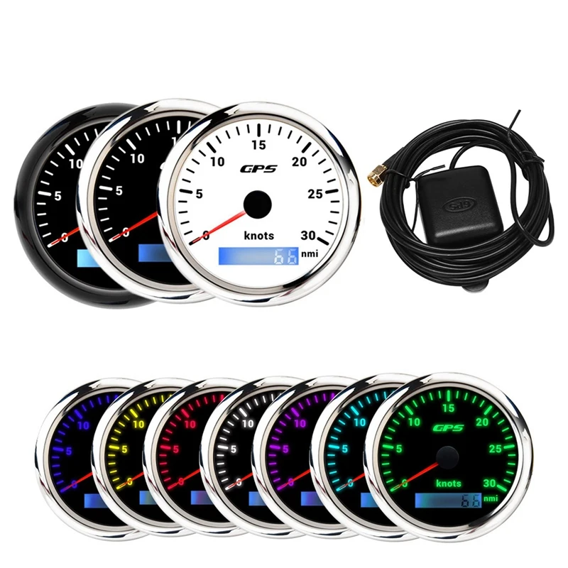 

85Mm GPS Marine Speedometer Nautical Miles With 7-Color Backlight GPS Odometer For Marine Yacht Car Boats