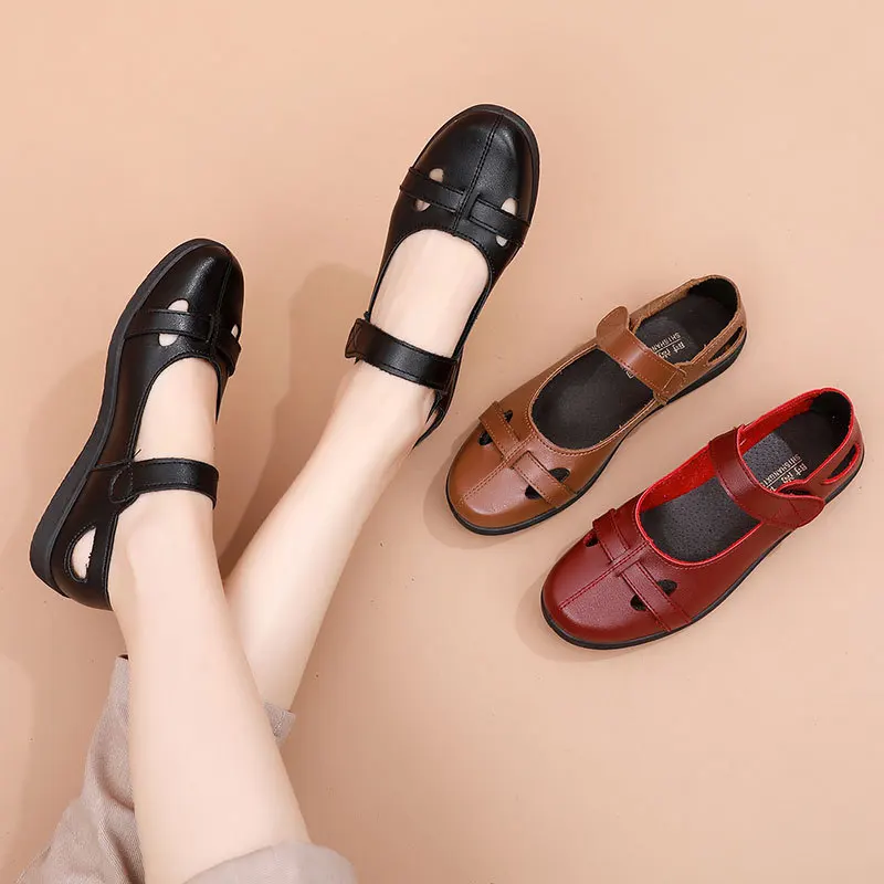 

Mary Jane Shoes for Women Summer Holes Breathable Casual Mom's Shoes Female Hollow Comfortable Ladies Flats Loafers Shoes