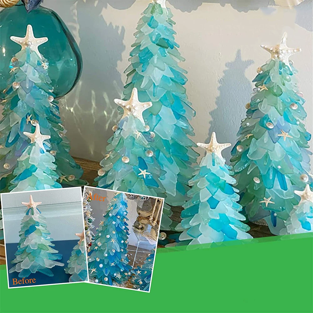 

Sea Glass Christmas Tree Creative Unique Marine Creature Ocean Resin DIY Ornament Home Windows Tables Fireplaces Decorative