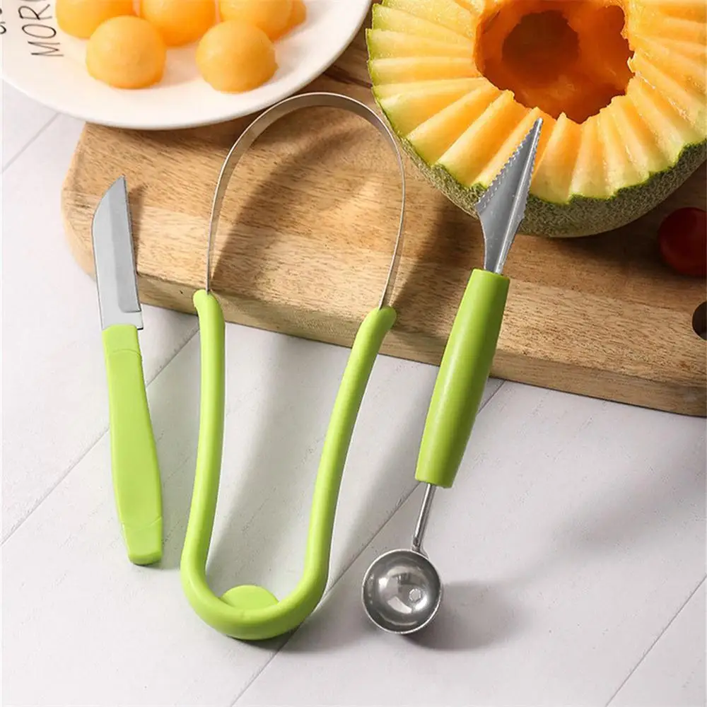 

Fruit Dig Pulp Separator Kitchen Gadgets Unembroidered Steel Fruit Ball Digger Carving Ball Three-piece Fruit Tool Kitchen Tool