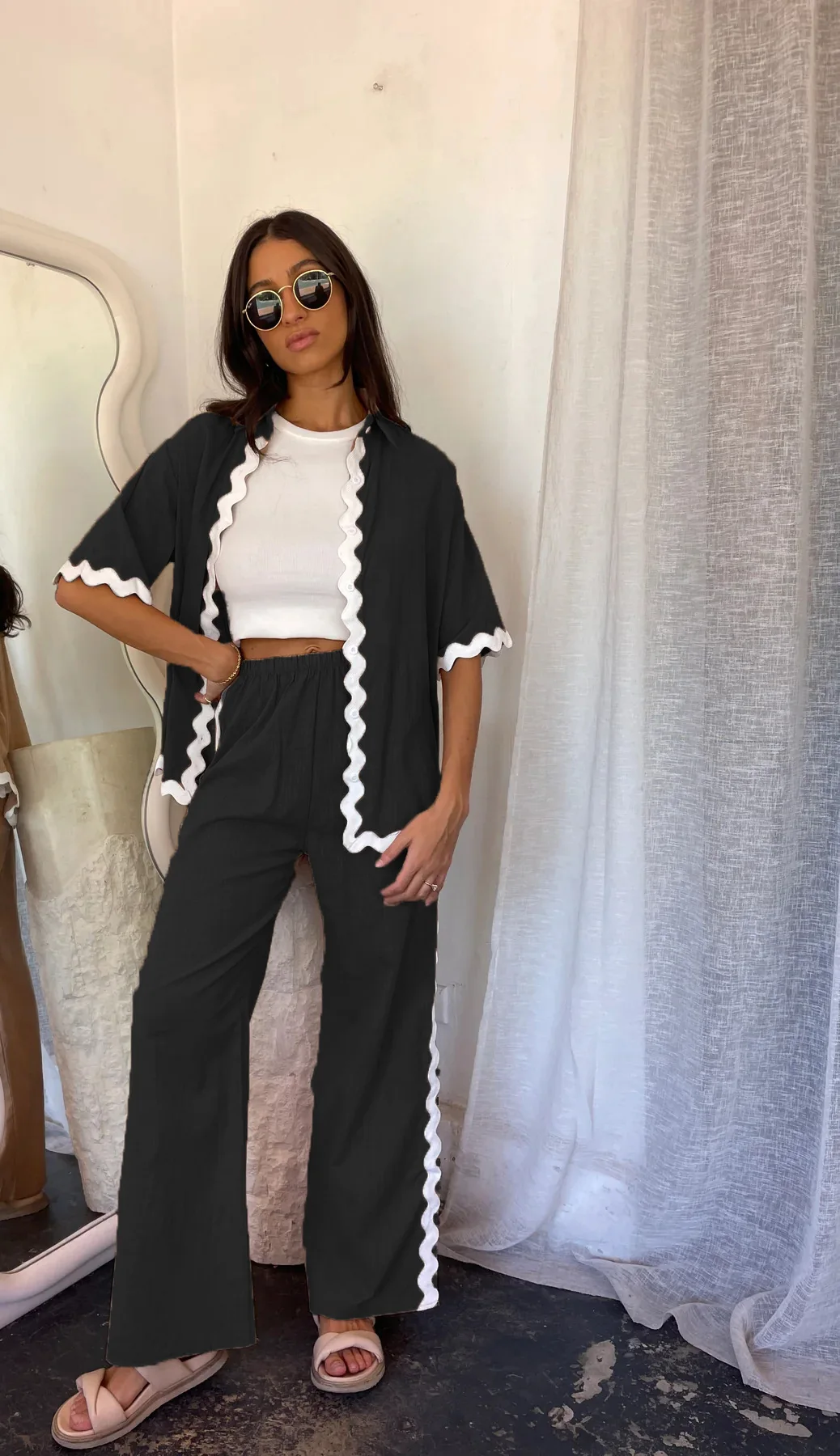 24 весна и лето новый стиль удобные повседневные однобортные брюки с кружевом