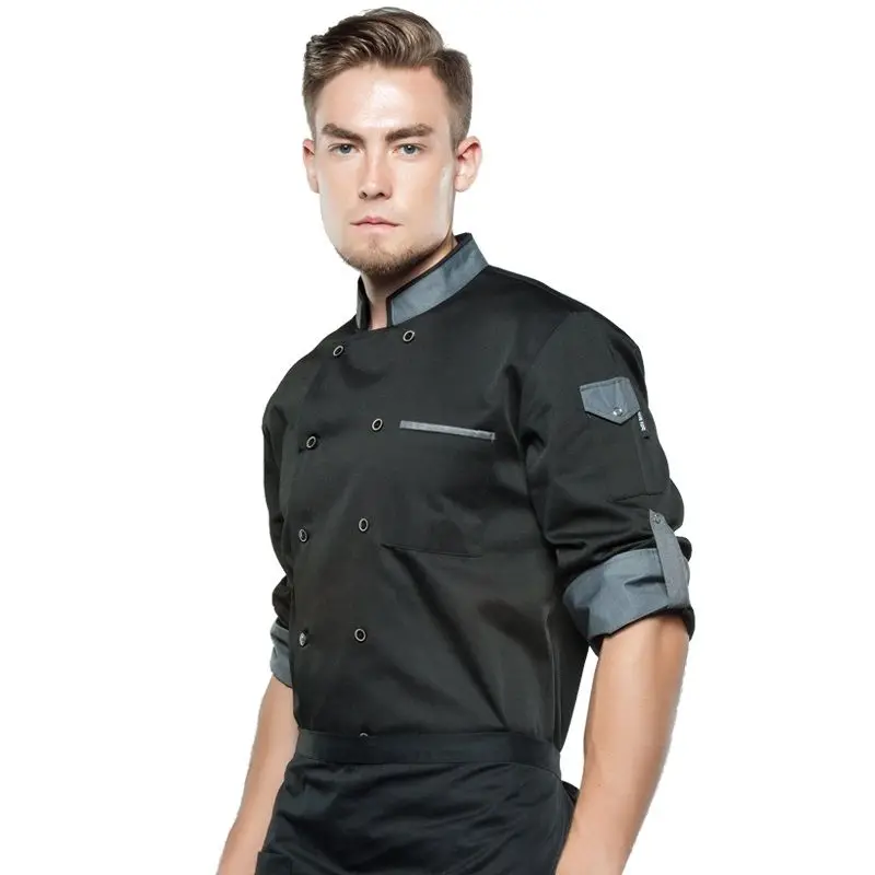 Adjustable Chef Jacket Long Sleeve Chef uniform men Unisex Cook Coat Restaurant Hotel Kitchen Wear Waiter work clothes Free Logo
