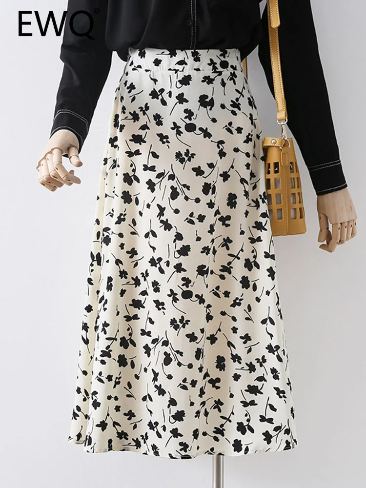 

EWQ Sweet Style Y2K Women's Skirt Contrast Color Flower Print High Waist A-line Midi Skirts Spring Summer 2023 New 27SN1677