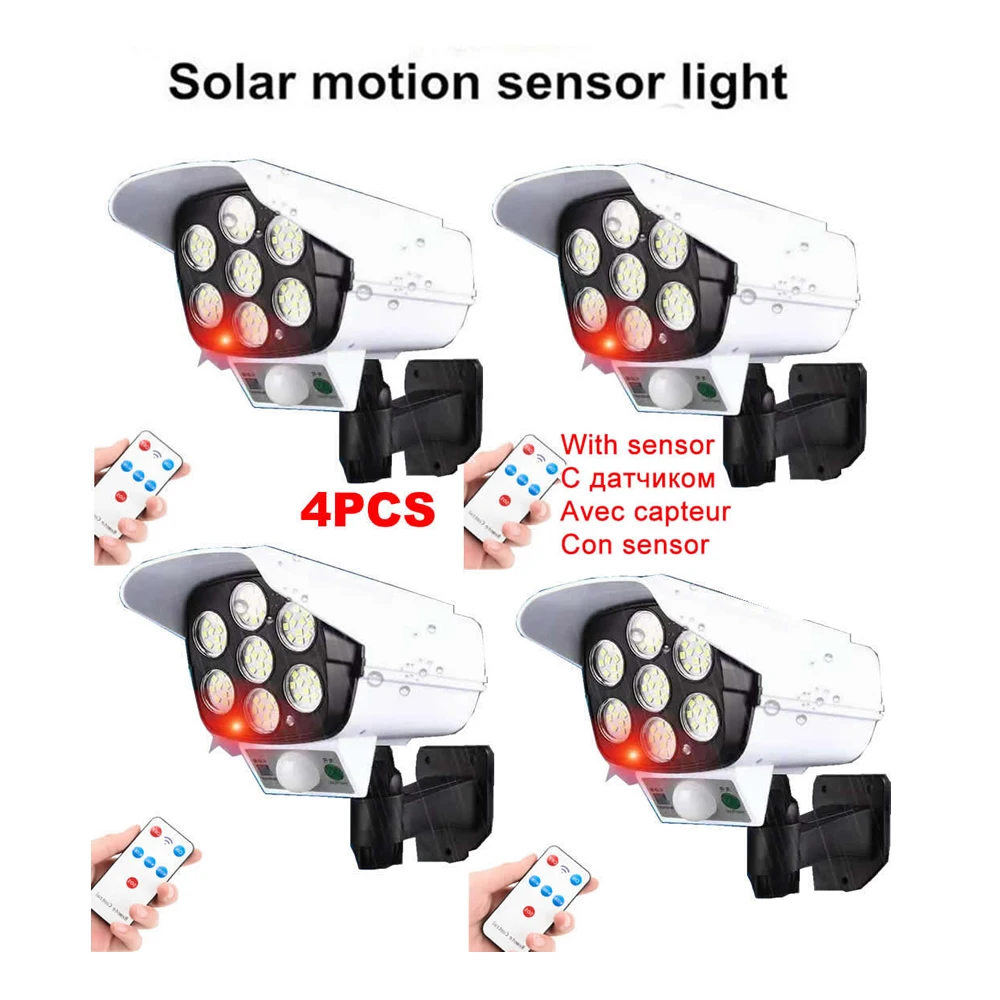

remote Solar motion sensor lamp light Fake Camera 4pcs Bullet Security Outdoor Dummy Camera Waterproof Surveillance Flashing Red