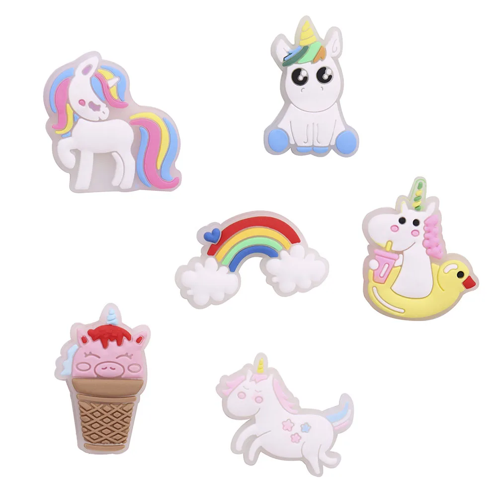 

1pcs PVC Luminous Unicorn Rainbow Shoe Buckle Accessories DIY Shoes Decoration for Croc Charms Bracelets Kids Party Gift