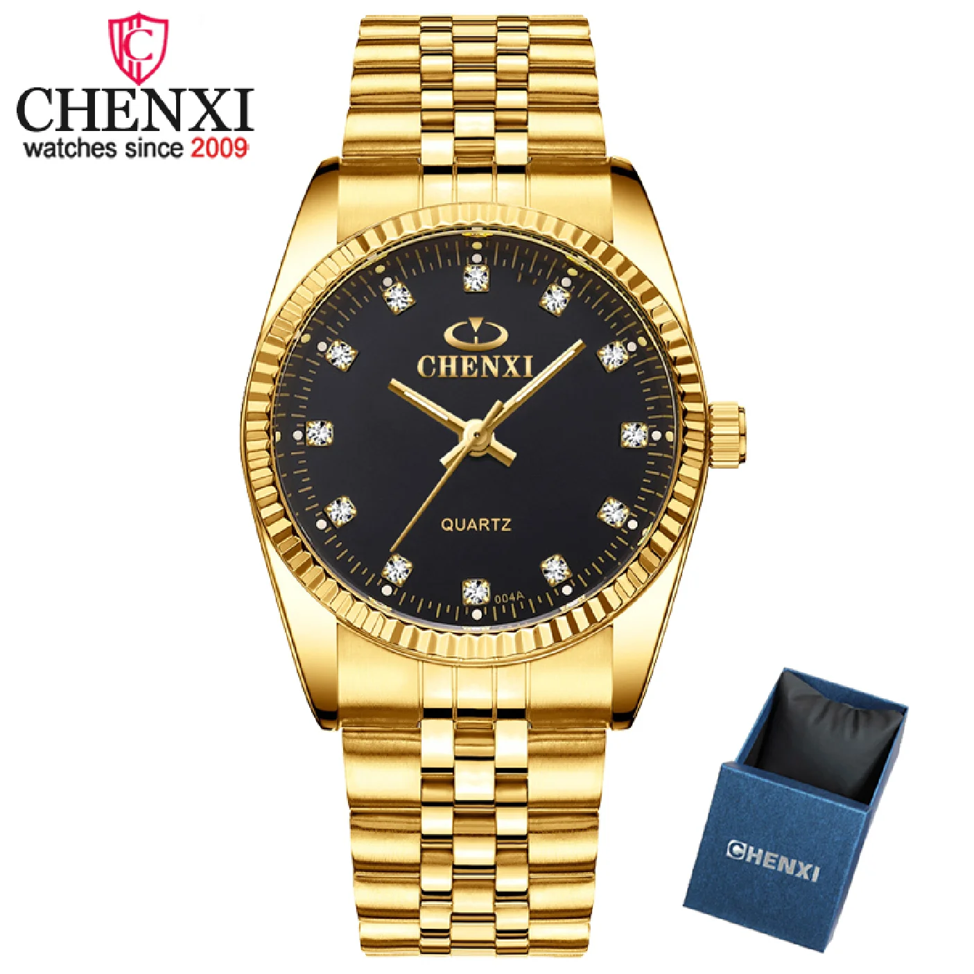 CHENXI Men Fashion Watch Women Quartz Watches Luxury Golden Stainless Steel  Wristwatch Lovers Dress Clock in Box Gift