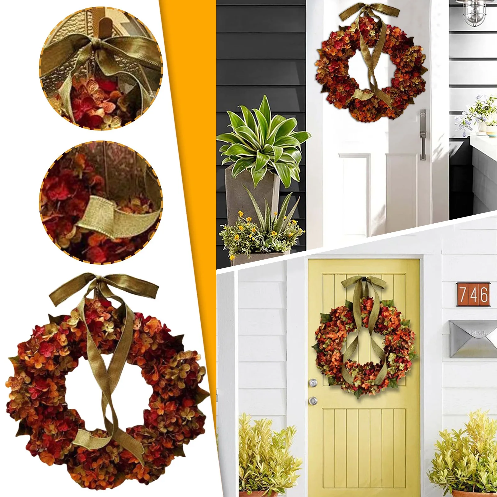 

Свадебные украшения для приемника, дверь гортензии, 40 см, подвесные украшения, подвесные сушеные дикие цветы на День Благодарения