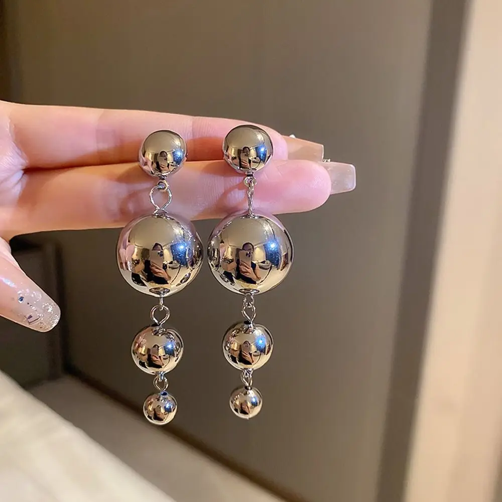 

Geometric Beaded Round Ball Tassel Golden Earrings For Women Simple Fashion Drop Earrings Party Bride Jewelry