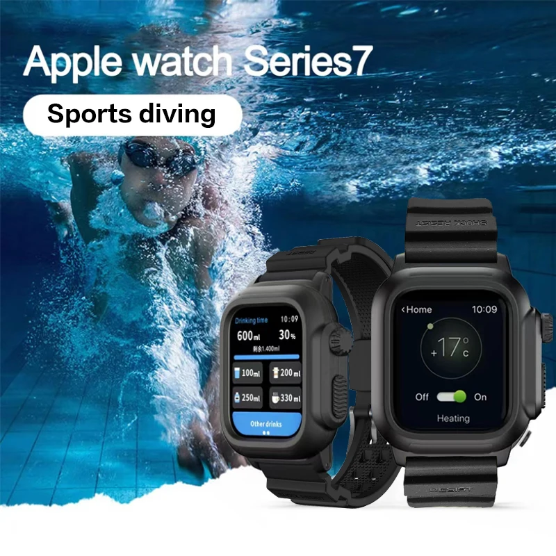 

AKGLEADER Silicone Band Case For Apple Watch Case Series 8 7 6 se 5 4 3 2 Waterproof Sports 45mm 44mm 42mm 40mm Strap Shockproof
