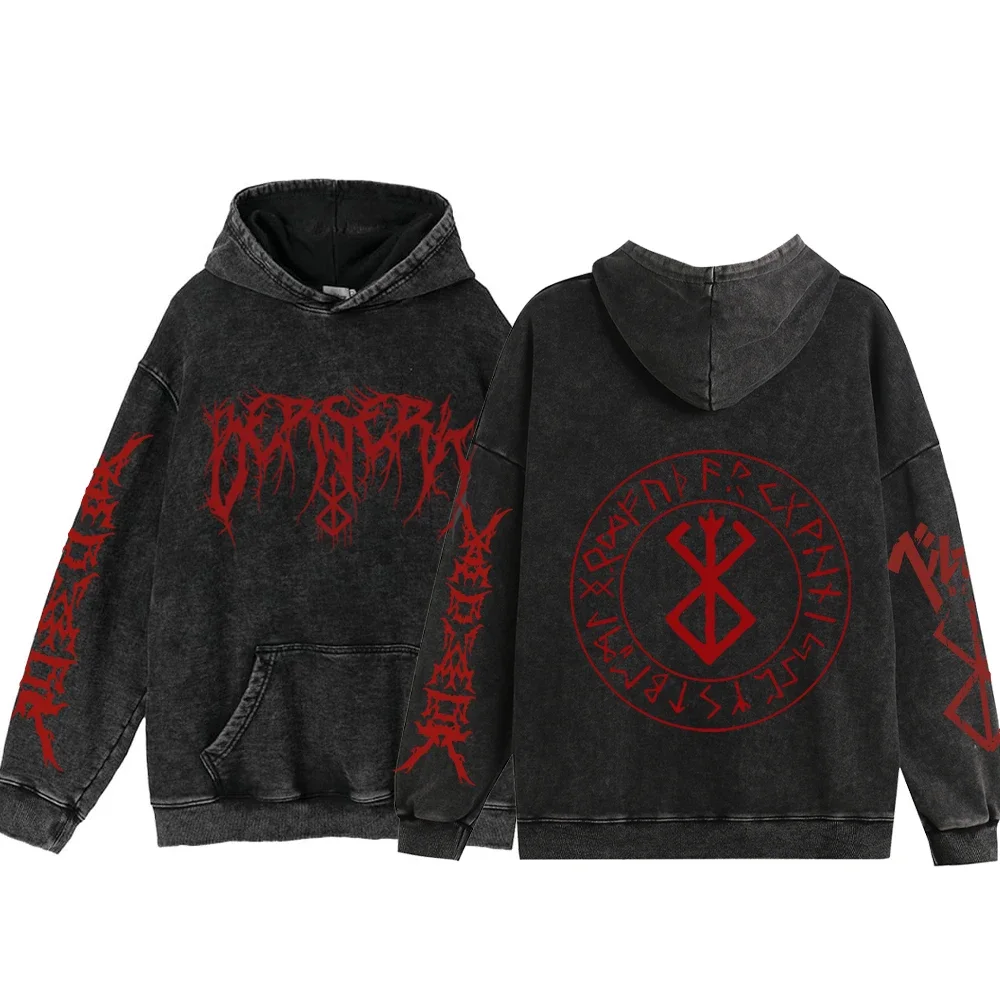 

Винтажные толстовки с рисунком Аниме Berserk, Мужская модная уличная одежда с капюшоном, свитер в стиле размера плюс Y2k, толстовки с рисунком гусиной потертости