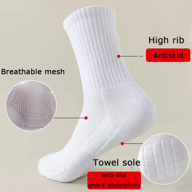 1Pair Cotton Men Socks High Quality Towel Bottom Mid-tube Sweat-absorbing Sports Socks Basketball Soccer Shock Absorption Sock