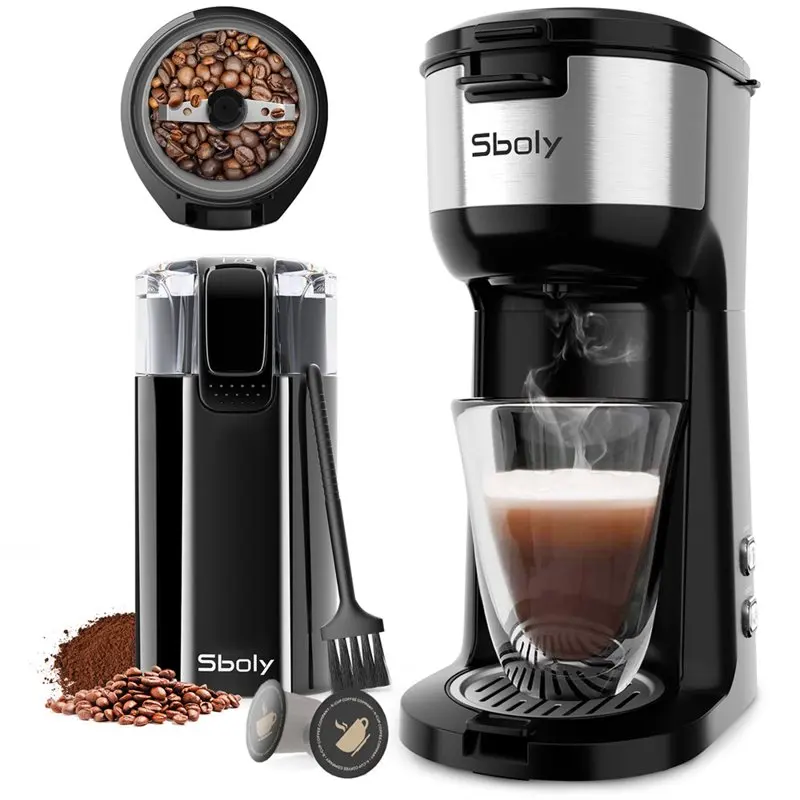 Coffee Maker, Single Serve Coffee Maker for K-Cup Pod & Ground Coffee, with Coffee Grinder, 6 to 14 Oz. Brew Sizes
