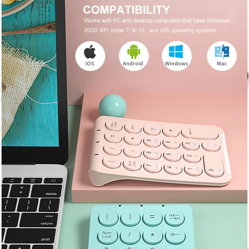 

Portable Slim Mini Number Pad, 22 Keys Wireless USB Numeric Keypad Keyboard for Laptop OfficeBluetooth-compatible