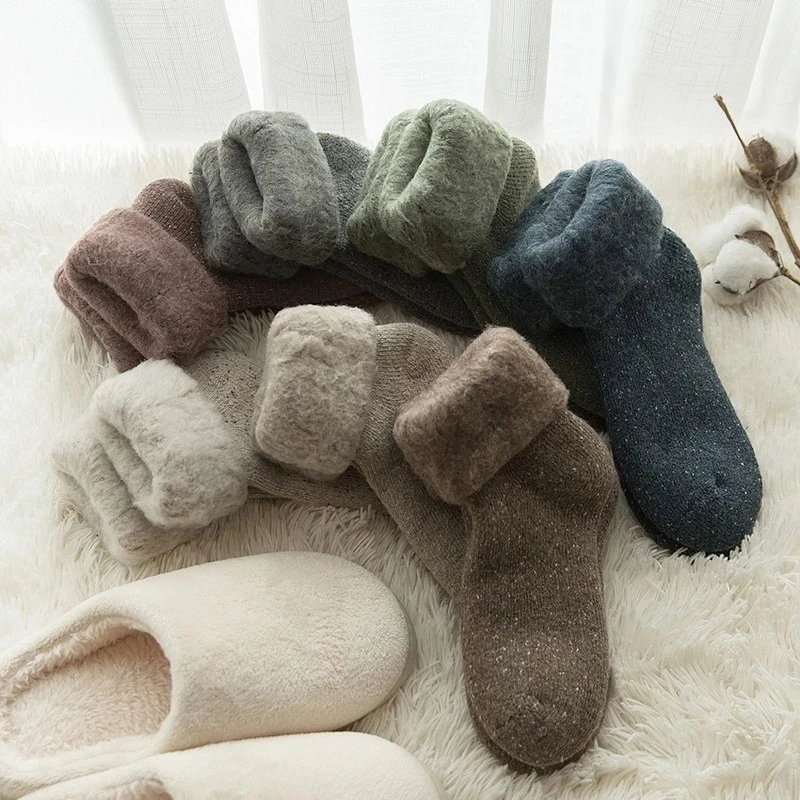 Plush Thicker Solid Socks Mid-tube Ski Socks Wool Rabbit Socks Against Cold Snow Russia Winter Warm Male Womens Socks 1 Pair
