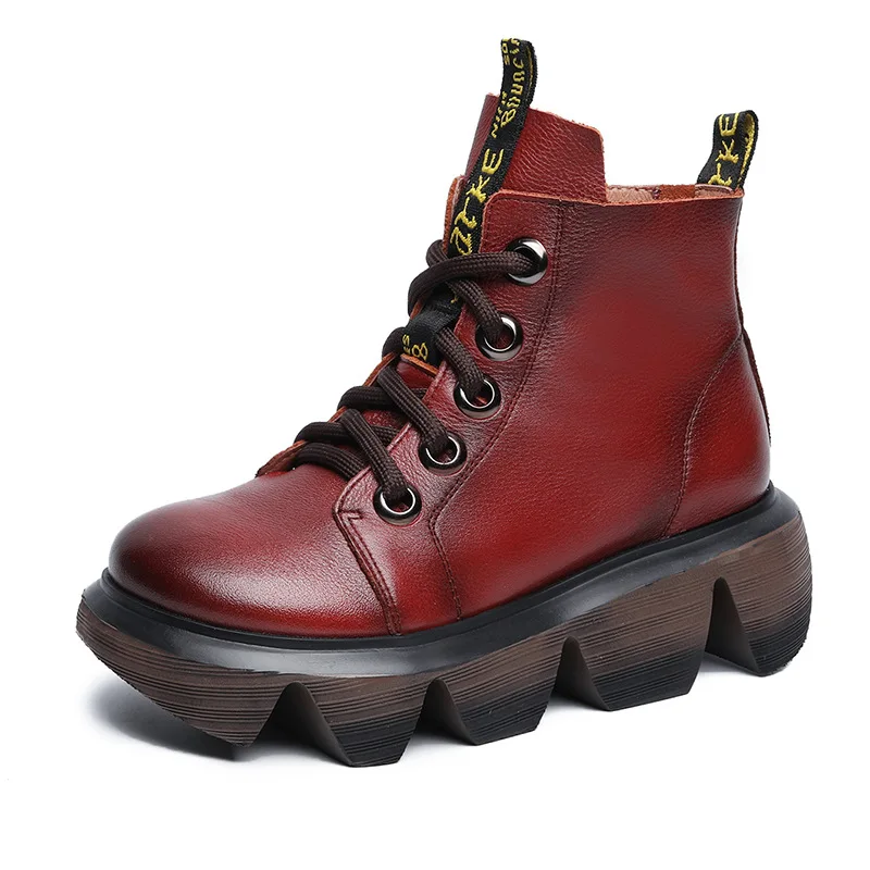 

YourSeason Genuine Leather Ladies Ankle Boots Round Toe Zip 2022 Women Winter Concise Casual Sewing Platform Shoes Handmade