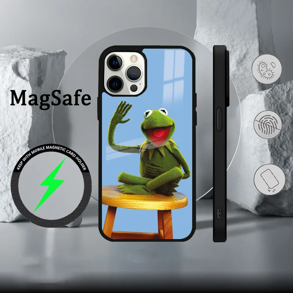Funny K-Kermit-T The Frog Phone Case For iPhone 16 15 14 13 12 11 Pro Max Plus Mini Magsafe Mirror Wireless Magnetic Cover