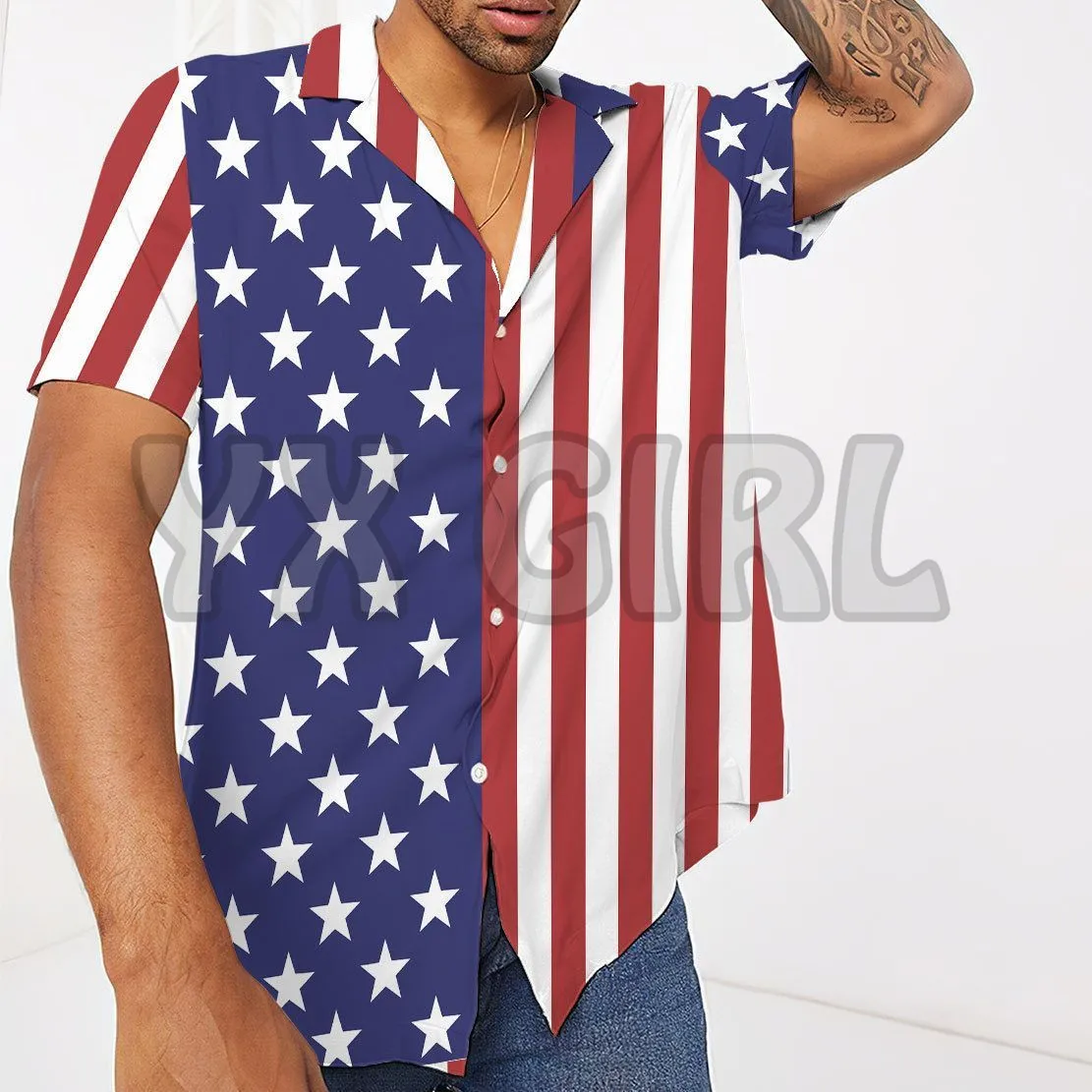

Summer Shirts American Flag 3D All Over Printed Hawaiian Shirt Men's For Women's Harajuku Casual Shirt Unisex