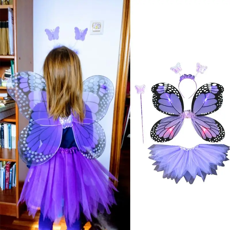 

Fairy Costume Set With LED for butterfly Wing Tutu Wand and Headband Princess Dr