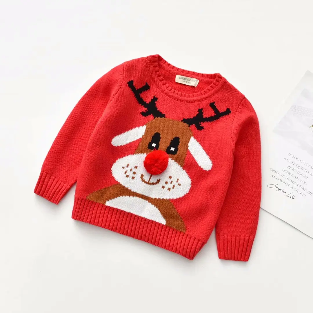 

Girls Sweater New Year Red Color Deer Kids Knitted Tops Clothes for Boys Spring Long Sleeve Toddler Children Pullovers Outerwear
