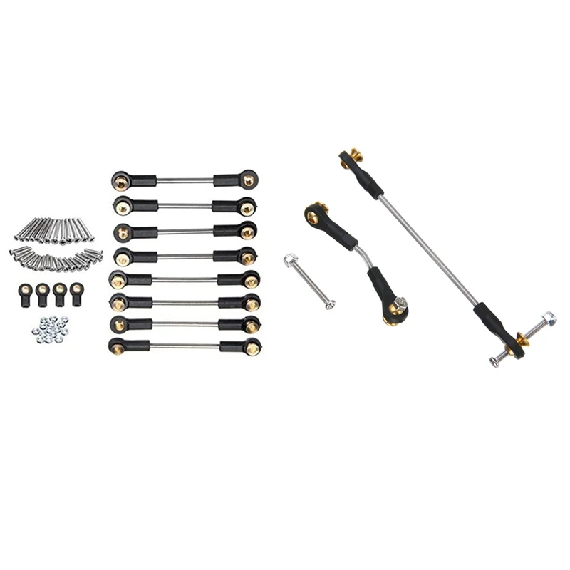 

2 Set RC Car Part: 1 Set RC Car Steering Pull Rod Upgrade Part & 1 Set Metal Suspension Toe Link Tie Rod Set