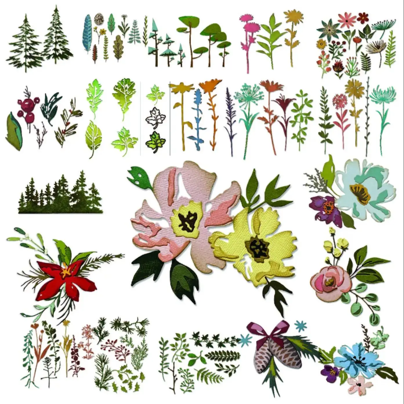 2024 новые металлические пресс-формы цветы растения и деревья украшение для